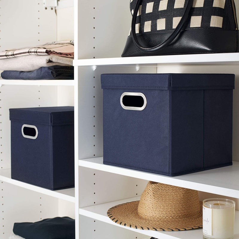Household Essentials 33-1 Decorative Storage Cube Set with Removable Lids | Navy | 2-Pack - Image 5